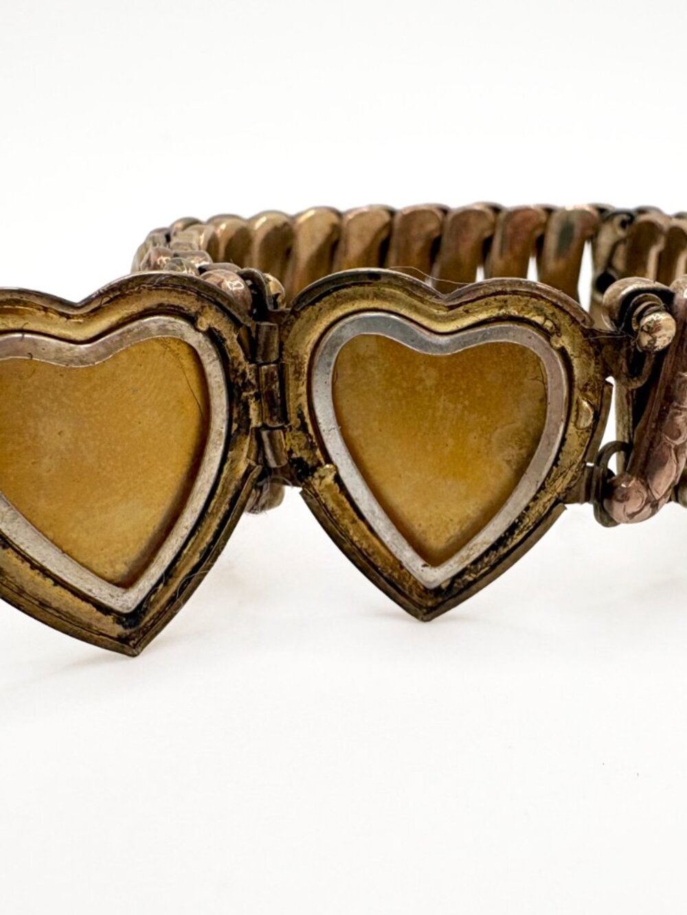 Vintage Lustern Heart Locket Bracelet & Pendant Set Gold Filled Sterling 1940s - Picture 4 of 9